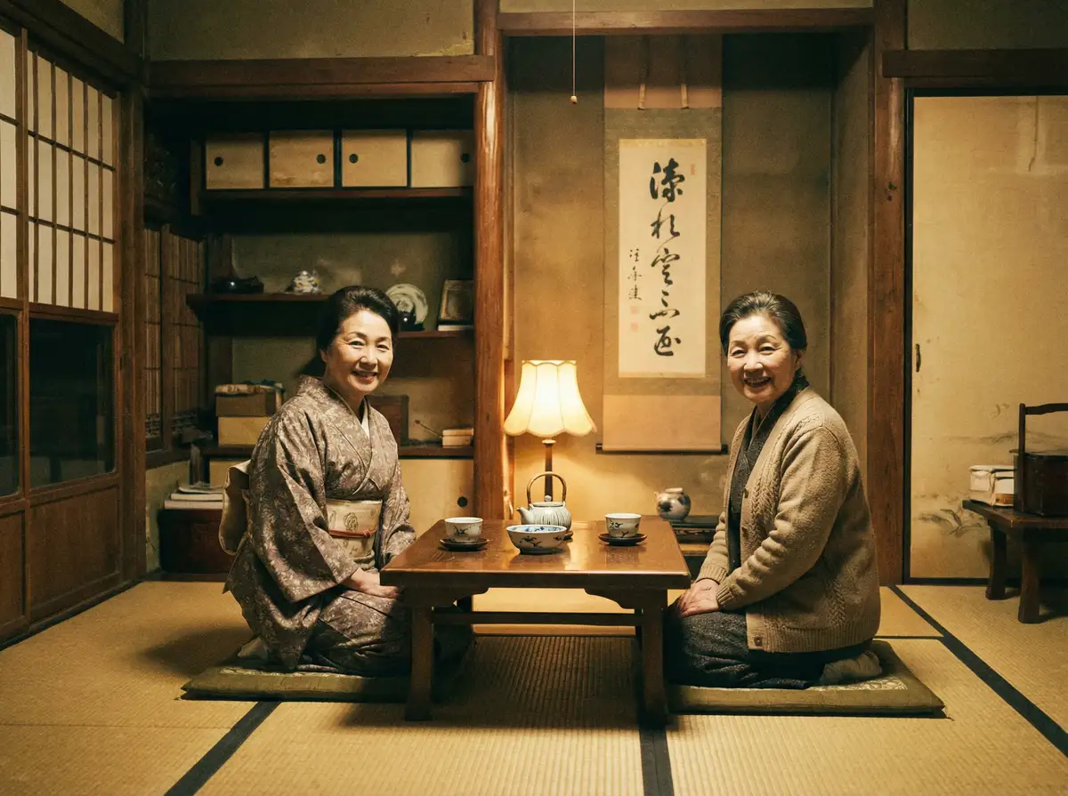 两位优雅的 漫蛙manwa2正版下载 在日式茶室中品茶交谈